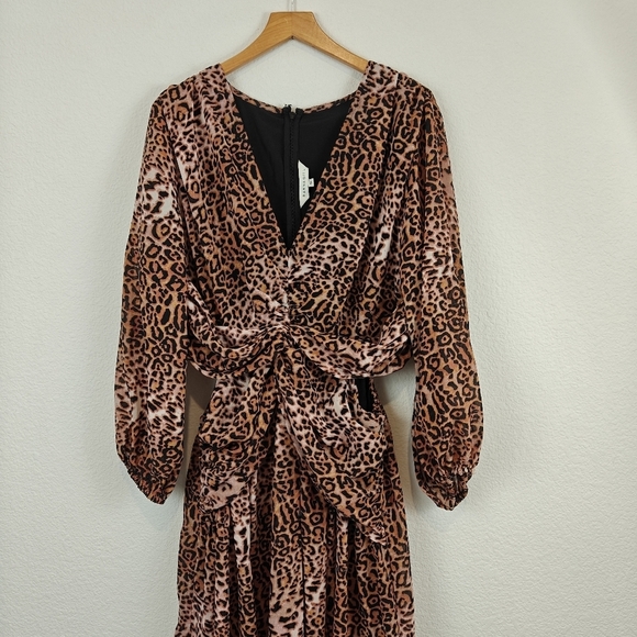 Anthropologie Ranna Gill Leopard Cut Out Midi Long Sleeve V-neck Dress Size 1X - Picture 7 of 16